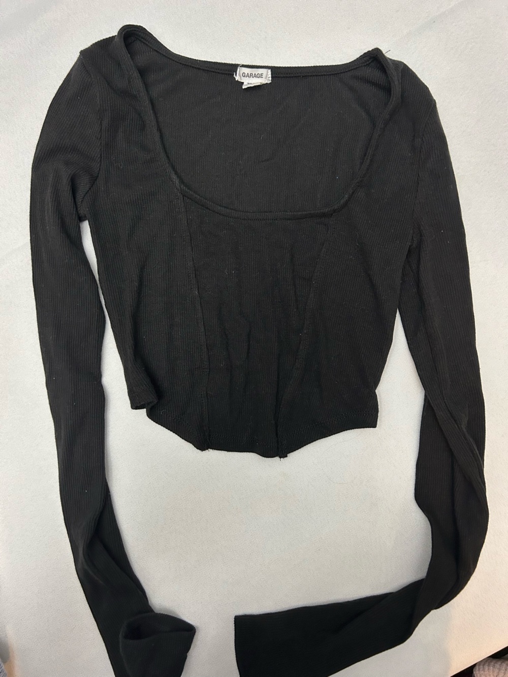 Garage Black Ribbed Long Sleeve Crop Top size XS